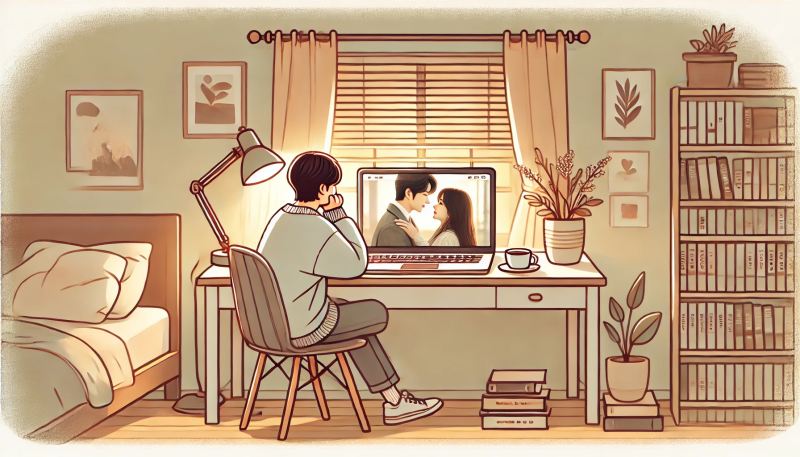 部屋でジンクスの恋人を見てる人のイラスト